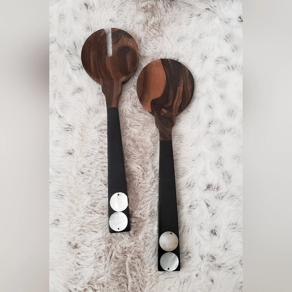Teak salad servers fork and spoon